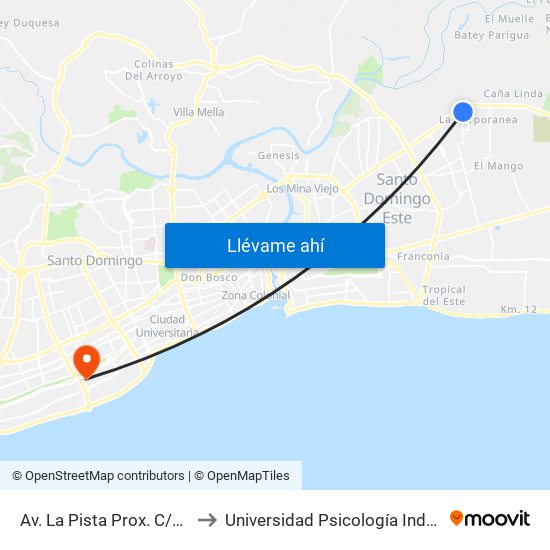 Av. La Pista Prox. C/Diego Alvarado to Universidad Psicología Industrial Dominicana map