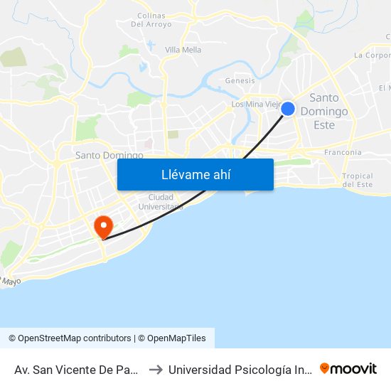 Av. San Vicente De Paúl Prox. Carr. Mella to Universidad Psicología Industrial Dominicana map