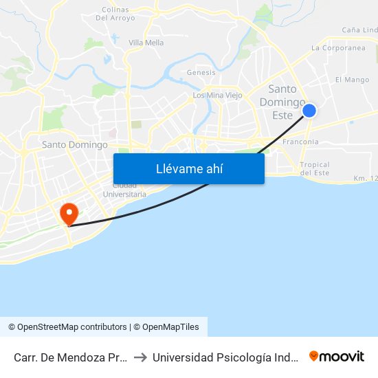 Carr. De Mendoza Prox. C/Primera to Universidad Psicología Industrial Dominicana map