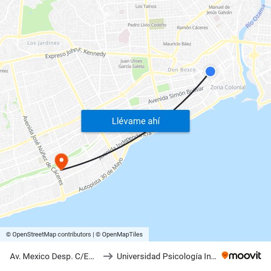 Av. Mexico Desp. C/Emilio Prud Homme to Universidad Psicología Industrial Dominicana map