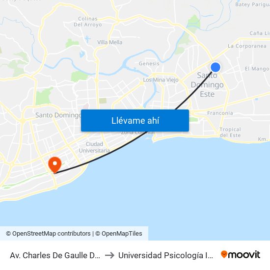 Av. Charles De Gaulle Desp. C/Felipe Alfau to Universidad Psicología Industrial Dominicana map
