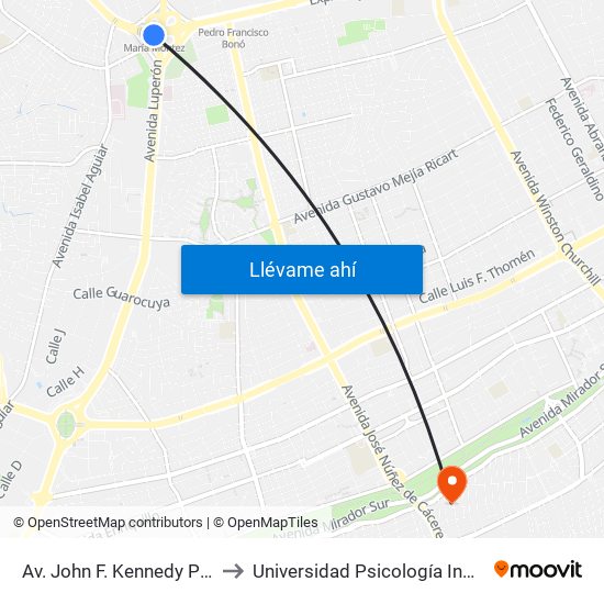 Av. John F. Kennedy Prox. Av. Luperón to Universidad Psicología Industrial Dominicana map