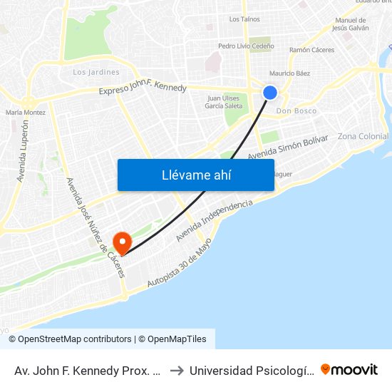 Av. John F. Kennedy Prox. C/Paseo De Los Periodistas to Universidad Psicología Industrial Dominicana map