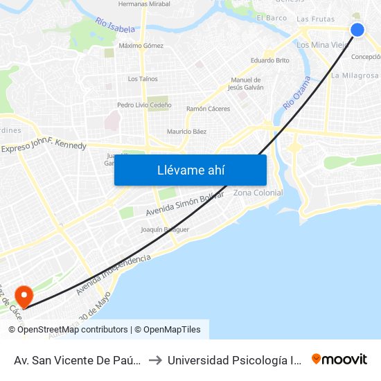 Av. San Vicente De Paúl Prox. C/Altagracia to Universidad Psicología Industrial Dominicana map
