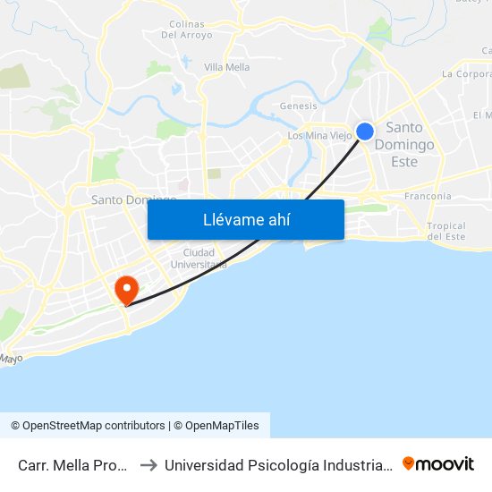 Carr. Mella Prox. C/1ra to Universidad Psicología Industrial Dominicana map