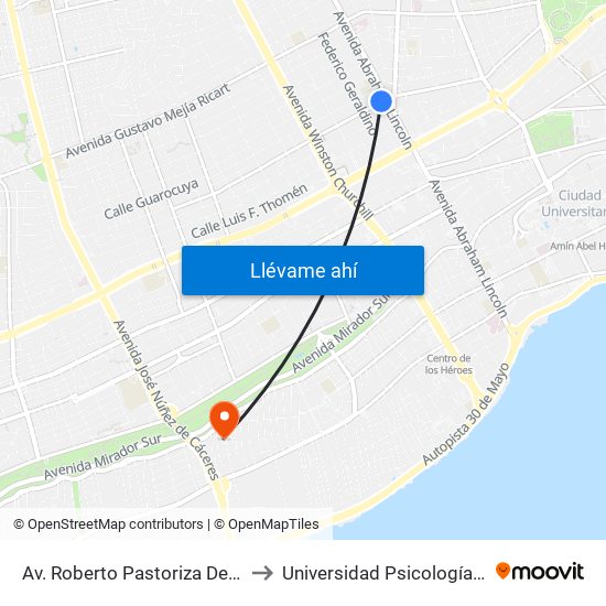 Av. Roberto Pastoriza Desp. Av. Abraham Lincoln to Universidad Psicología Industrial Dominicana map