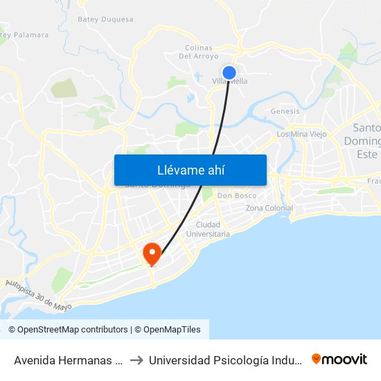 Avenida Hermanas Mirabal, 437 to Universidad Psicología Industrial Dominicana map