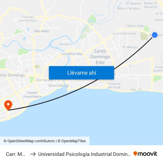 Carr. Mella to Universidad Psicología Industrial Dominicana map