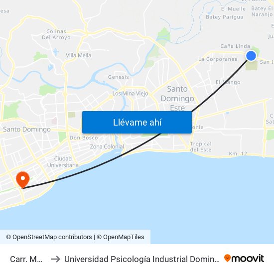 Carr. Mella to Universidad Psicología Industrial Dominicana map