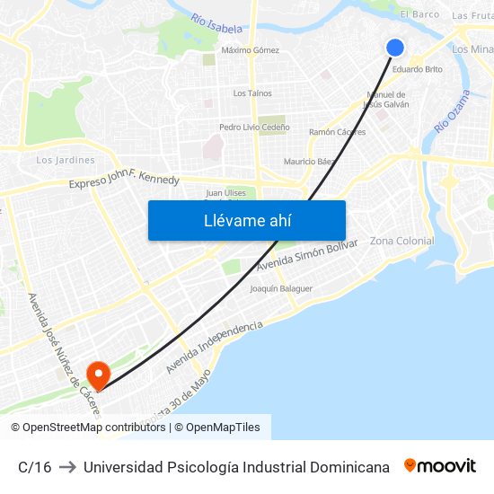 C/16 to Universidad Psicología Industrial Dominicana map