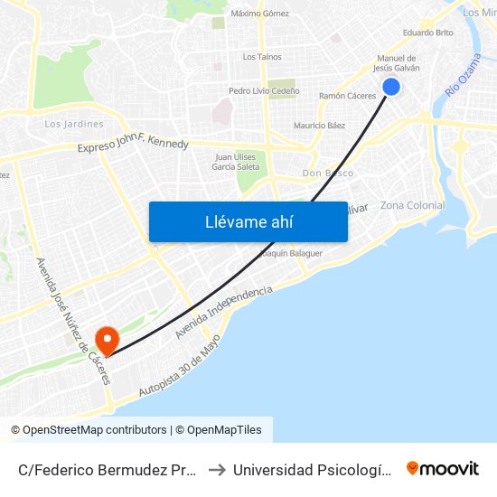 C/Federico Bermudez Prox. C/Federico Velasquez to Universidad Psicología Industrial Dominicana map