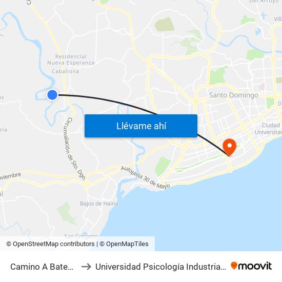 Camino A Batey Palavé to Universidad Psicología Industrial Dominicana map