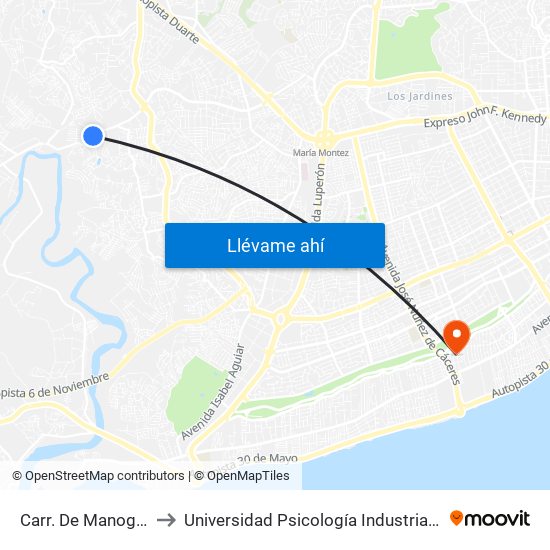 Carr. De Manoguayabo to Universidad Psicología Industrial Dominicana map