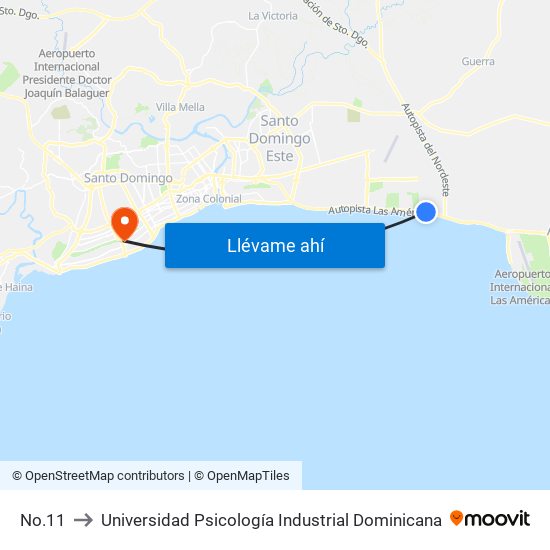 No.11 to Universidad Psicología Industrial Dominicana map