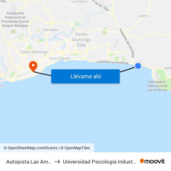 Autopista Las Americas, 22 to Universidad Psicología Industrial Dominicana map