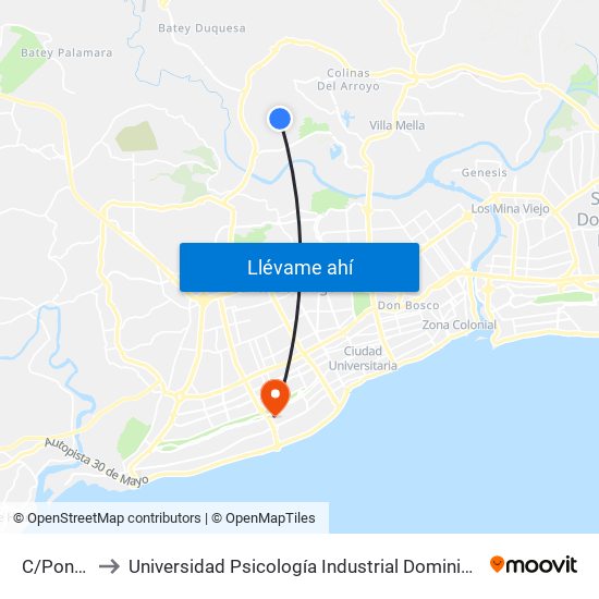 C/Ponce to Universidad Psicología Industrial Dominicana map