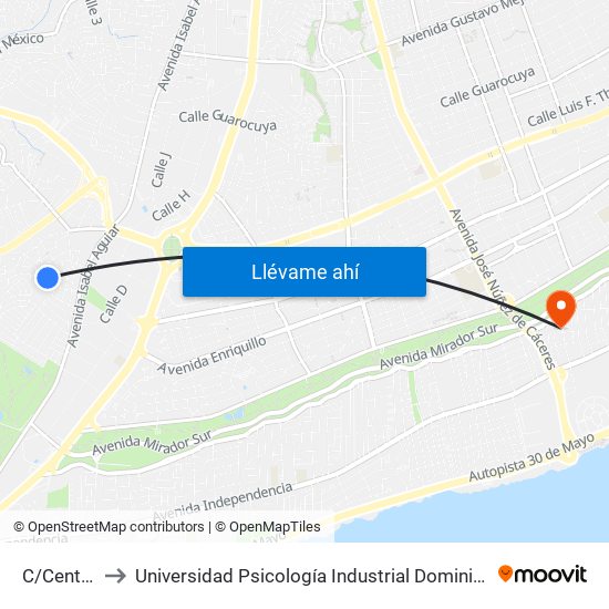 C/Central to Universidad Psicología Industrial Dominicana map
