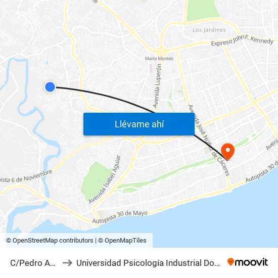 C/Pedro Abreu to Universidad Psicología Industrial Dominicana map