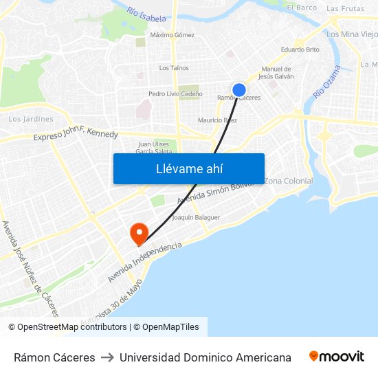 Rámon Cáceres to Universidad Dominico Americana map