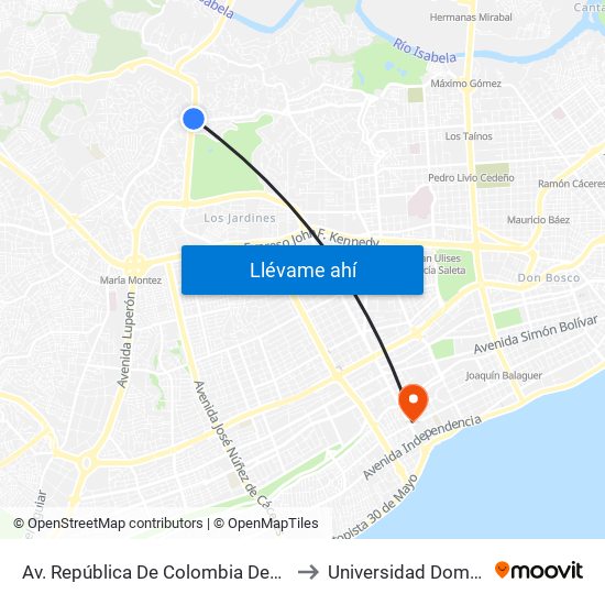 Av. República De Colombia Desp. Av. Carlos Perez Ricart to Universidad Dominico Americana map