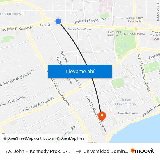 Av. John F. Kennedy Prox. C/Bienvenido G. Gautier to Universidad Dominico Americana map