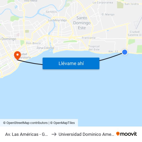 Av. Las Américas - Garrido to Universidad Dominico Americana map