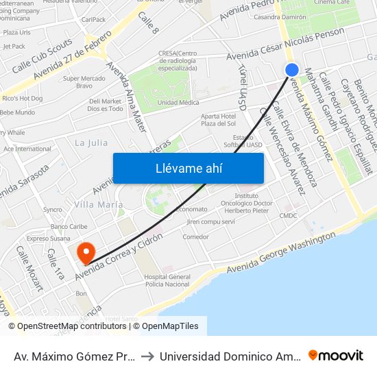 Av. Máximo Gómez Prox. Av. to Universidad Dominico Americana map