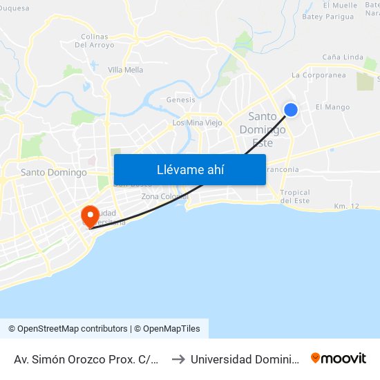 Av. Simón Orozco Prox. C/Manuel Del Cabral to Universidad Dominico Americana map