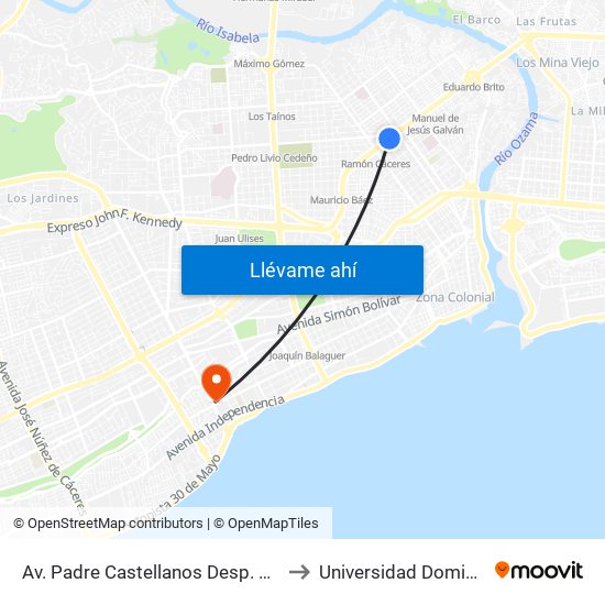 Av. Padre Castellanos Desp. Av. Pedro Livio Cedeño to Universidad Dominico Americana map