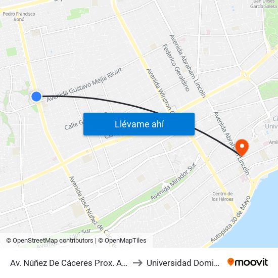 Av. Núñez De Cáceres Prox. Av.Gustavo Mejia Ricart to Universidad Dominico Americana map