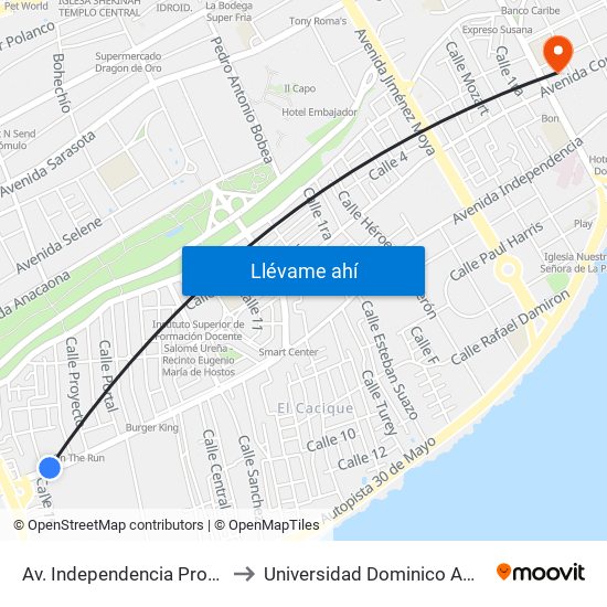 Av. Independencia Prox. C/1ra to Universidad Dominico Americana map