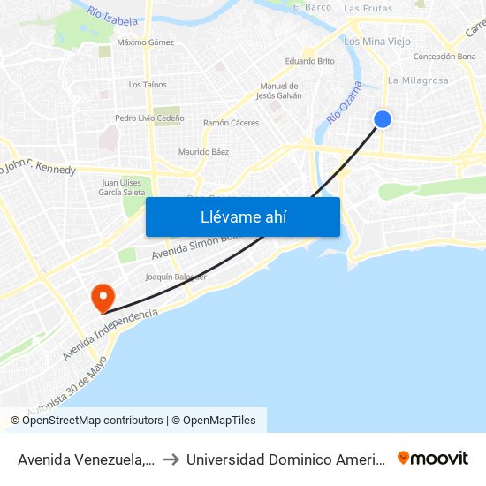 Avenida Venezuela, 72 to Universidad Dominico Americana map