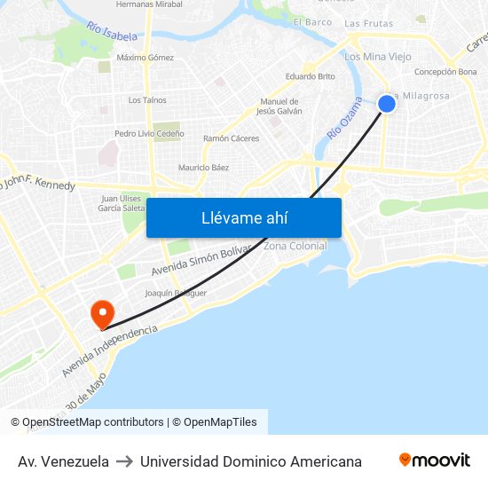 Av. Venezuela to Universidad Dominico Americana map
