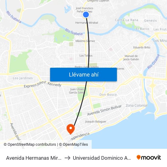 Avenida Hermanas Mirabal, 28 to Universidad Dominico Americana map