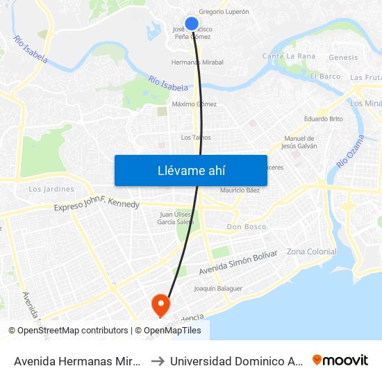 Avenida Hermanas Mirabal, 143 to Universidad Dominico Americana map