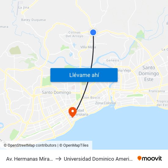 Av. Hermanas Mirabal to Universidad Dominico Americana map