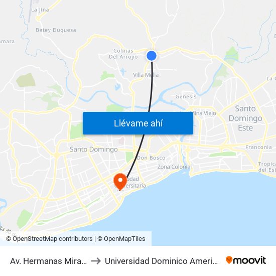 Av. Hermanas Mirabal to Universidad Dominico Americana map