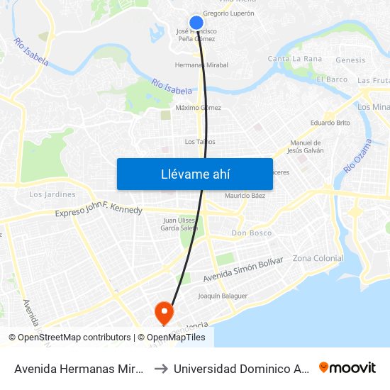 Avenida Hermanas Mirabal, 145 to Universidad Dominico Americana map