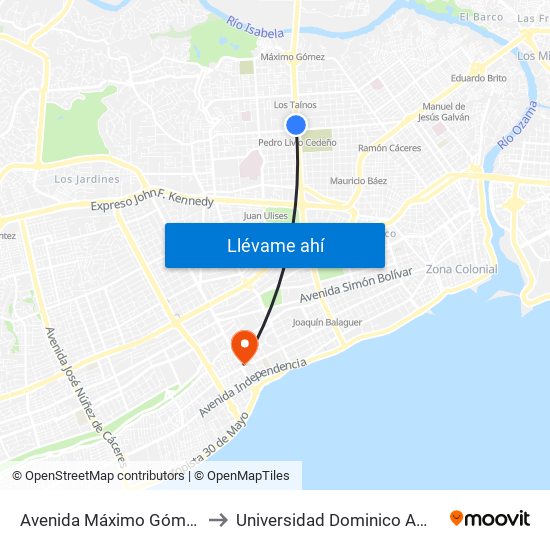 Avenida Máximo Gómez, 109 to Universidad Dominico Americana map