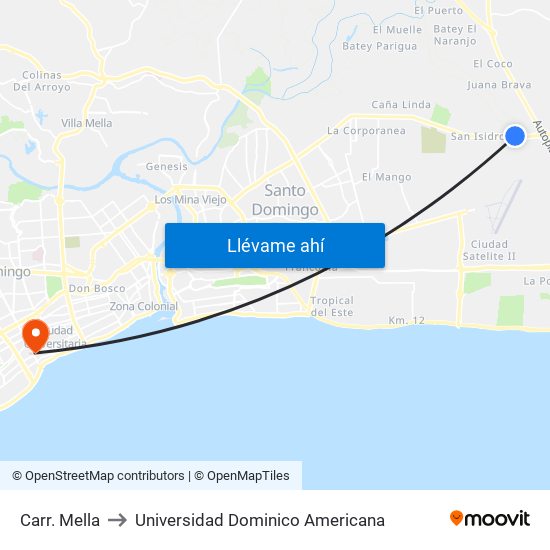 Carr. Mella to Universidad Dominico Americana map