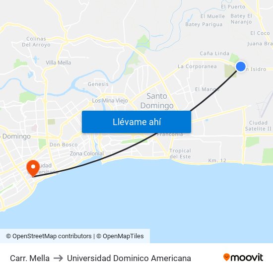 Carr. Mella to Universidad Dominico Americana map