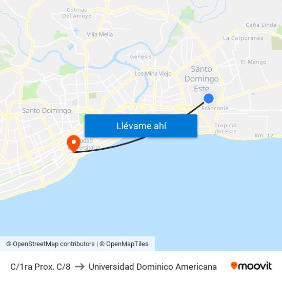 C/1ra Prox. C/8 to Universidad Dominico Americana map