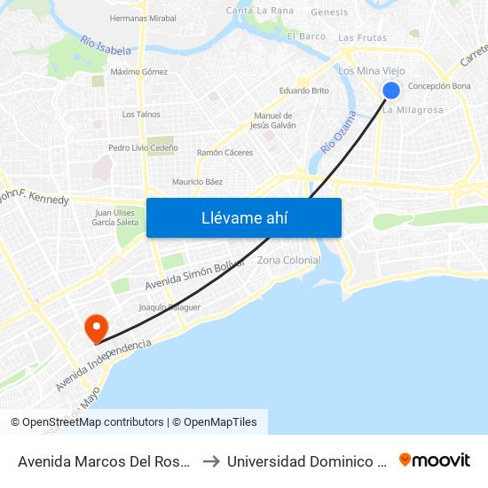 Avenida Marcos Del Rosario, 11906 to Universidad Dominico Americana map