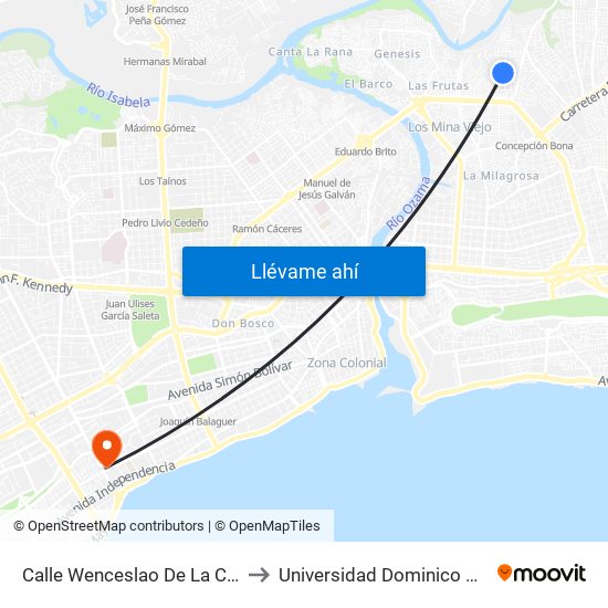 Calle Wenceslao De La Concha, 20 to Universidad Dominico Americana map