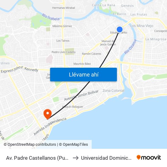 Av. Padre Castellanos (Puente Peatonal) to Universidad Dominico Americana map