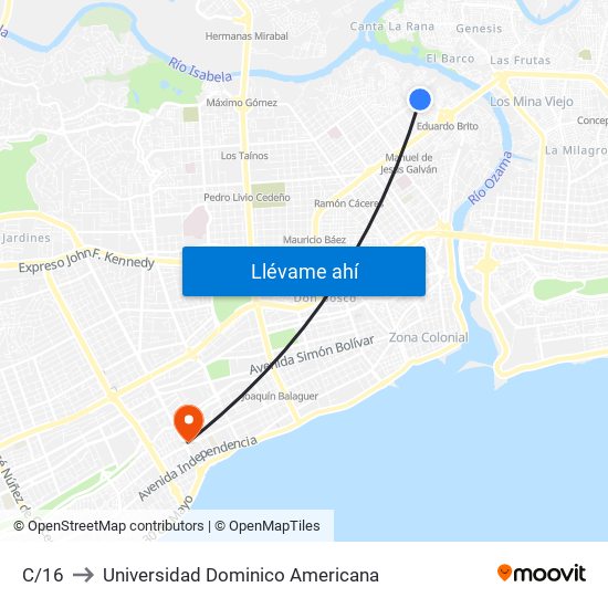 C/16 to Universidad Dominico Americana map