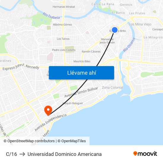 C/16 to Universidad Dominico Americana map