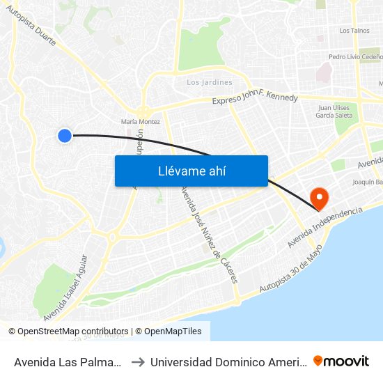 Avenida Las Palmas, 62 to Universidad Dominico Americana map