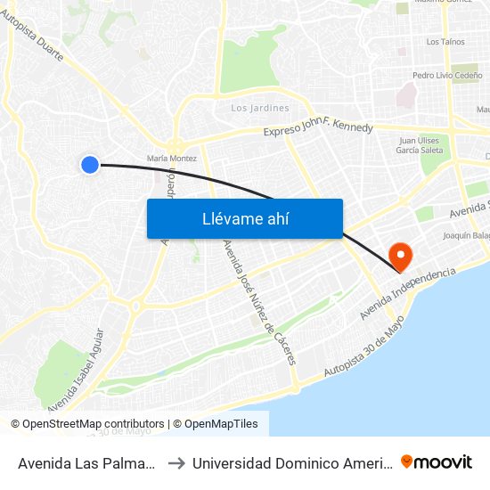 Avenida Las Palmas, 31 to Universidad Dominico Americana map