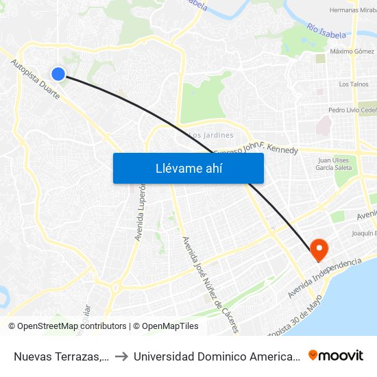 Nuevas Terrazas, 1 to Universidad Dominico Americana map